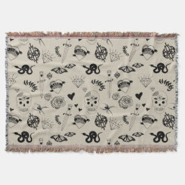 Manta Patrón de tatuaje dibujado a mano negro y beige