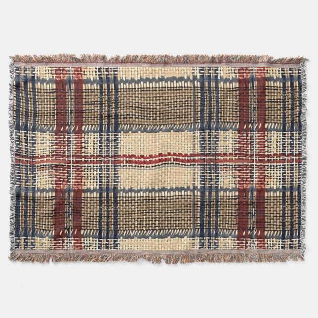 Manta Patrón de trenzado con tejado de marina y crema (Anverso)