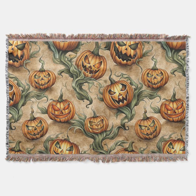 Manta Patrón de Vino de Halloween de época Jack-O-Lanter (Anverso)