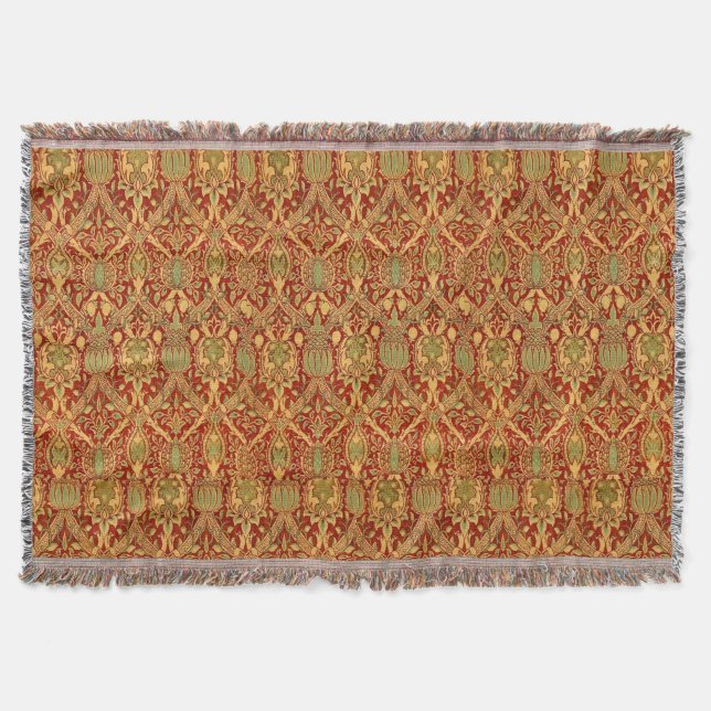 Manta Patrón de William Morris rojo Turquesa dorado (Anverso)