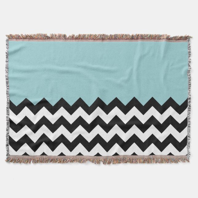 Manta Patrón de zigzag negro y blanco, chevron, azul (Anverso)