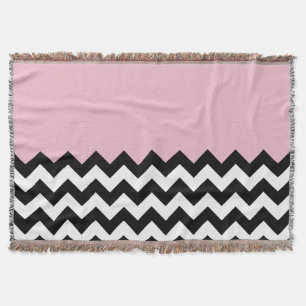 Manta Patrón de zigzag negro y blanco, chevron, rosa