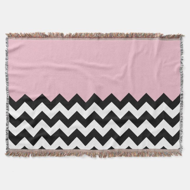 Manta Patrón de zigzag negro y blanco, chevron, rosa (Anverso)