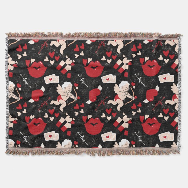 Manta patrón día de San Valentín en el fondo negro (Anverso)