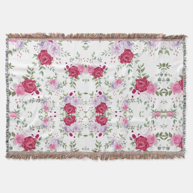 Manta Patrón elegante de flores rojas y rosas (Anverso)