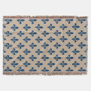 Manta Patrón Fleur de Lis, azul francés real en crema