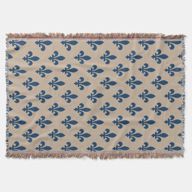 Manta Patrón Fleur de Lis, azul francés real en crema (Anverso)