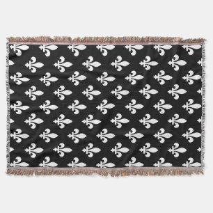 Manta Patrón Fleur de Lis, francés real, blanco sobre ne
