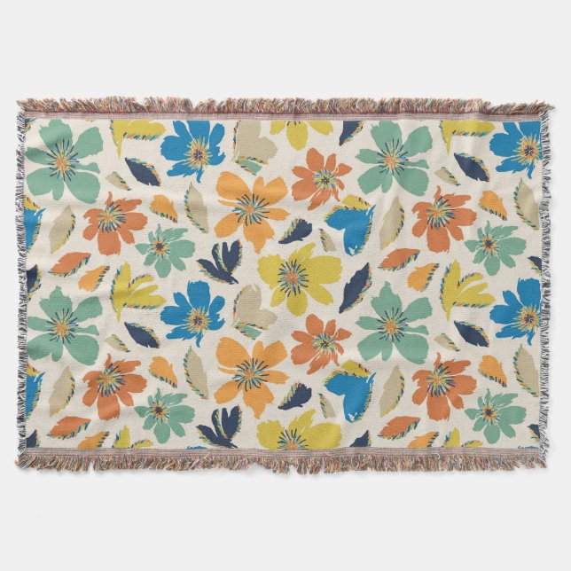 Manta Patrón floral boho dibujado a mano abstracto (Anverso)