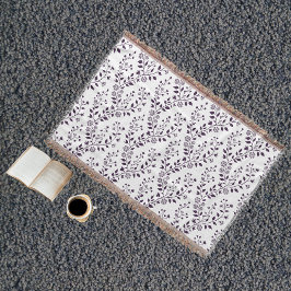 Manta Patrón floral boho moderno ciruela blanco