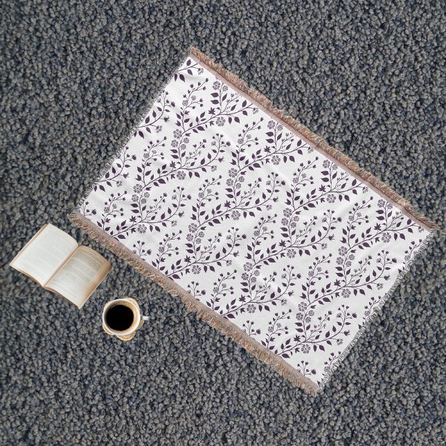 Manta Patrón floral boho moderno ciruela blanco (Subido por el creador)