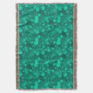 Manta patrón floral brillante verde turquesa