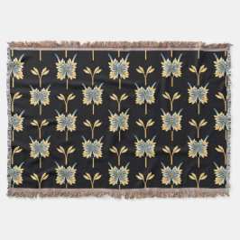 Manta Patrón Floral Colorido Sobre Negro Para Decoración