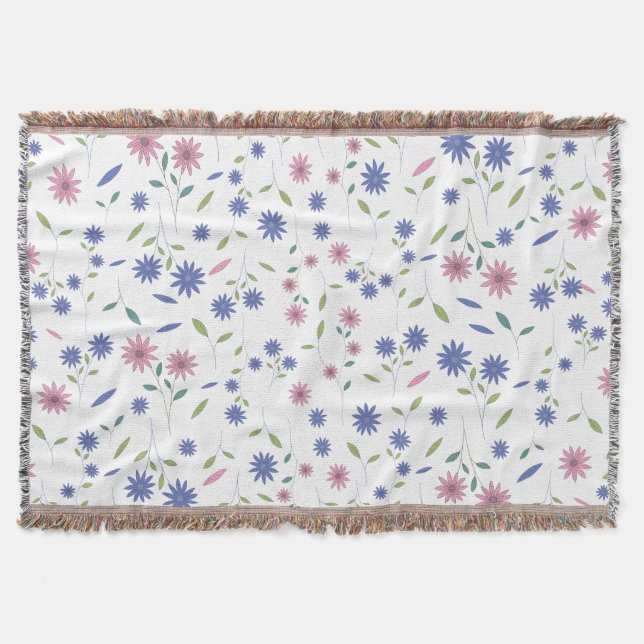 Manta Patrón floral continuo de rosa y azul (Anverso)