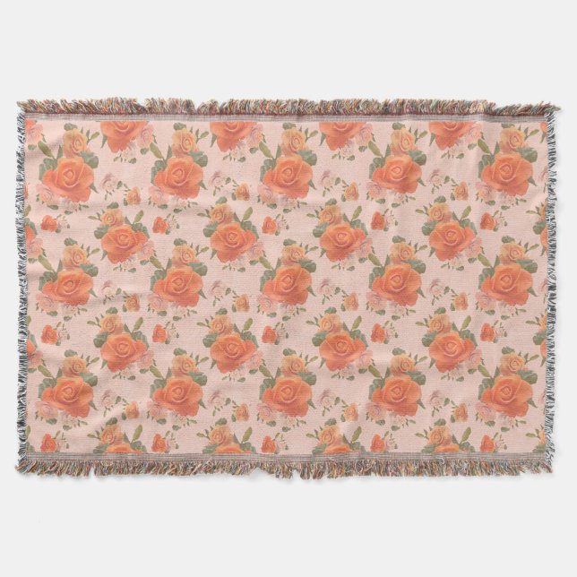 Manta patrón floral de boda de primavera rosa naranja (Anverso)