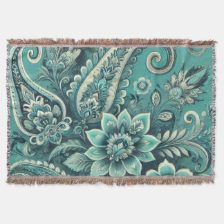 Manta Patrón floral de cachemira turquesa