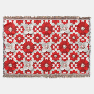 Manta Patrón Floral de Jardín Rojo y Blanco para Decorac