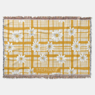 Manta Patrón floral de margarita blanca en Gingham amari