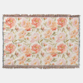 Manta Patrón floral de peonía al acuarela rosa coral
