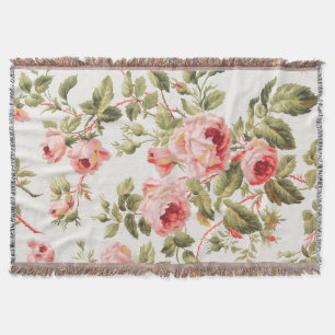 Manta Patrón floral de rosas rosadas vintage
