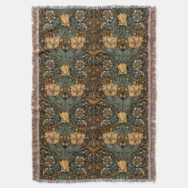 Manta Patrón floral de William Morris Antique Honeysuckl (Frente vertical)