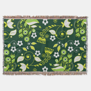 Manta Patrón floral escandinavo verde oscuro moderno