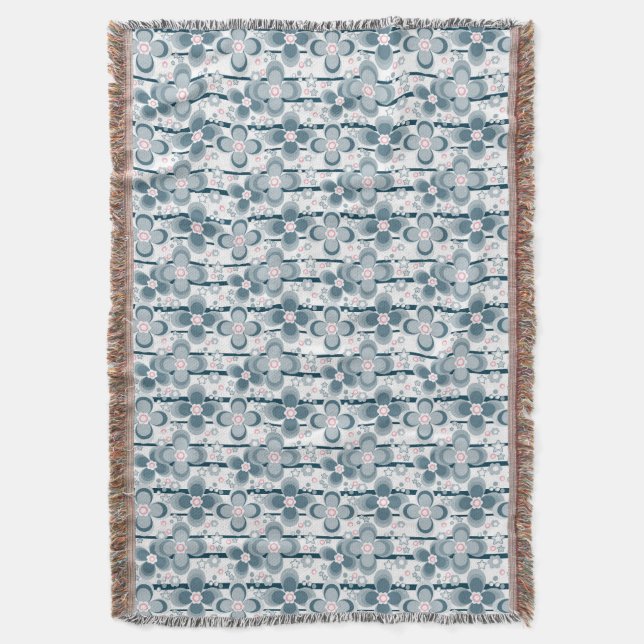 Manta Patrón floral gris y blanco gris (Frente vertical)