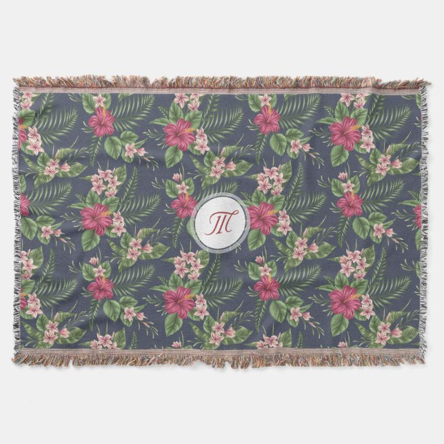 Manta Patrón floral Hibiscus Monogram T Blanket (Anverso)