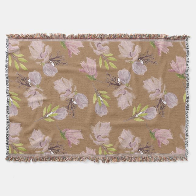 Manta Patrón floral moderno y acogedor marrón (Anverso)