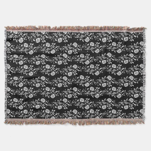 Manta Patrón floral negro elegante (Anverso)