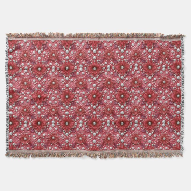 Manta Patrón floral rojo con acentos de perla (Anverso)