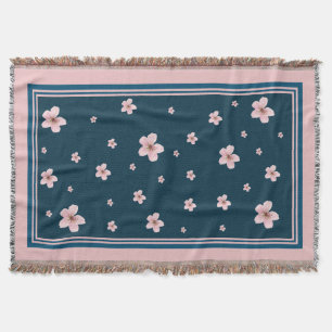 Manta Patrón floral rosa de moda - fondo azul marino