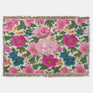 Manta Patrón floral rosa y azul vintage ruso