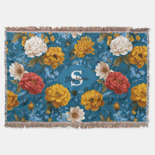 Manta Patrón floral rubio de color vintage en azul