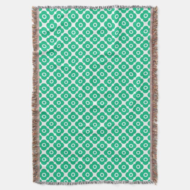 Manta Patrón floral simple verde y blanco retro (Frente vertical)
