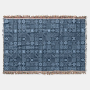 Manta Patrón geométrico negro y azul Yoruba africano