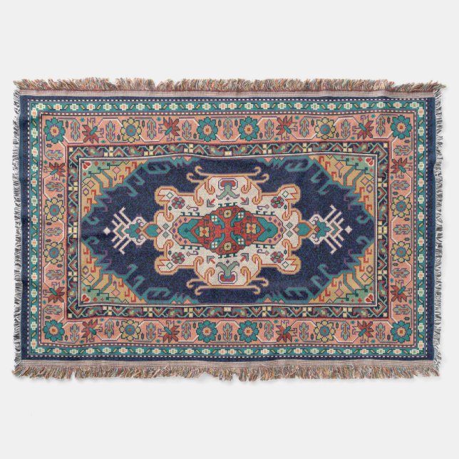 Manta Patrón geométrico persa Tabriz negro radial (Anverso)