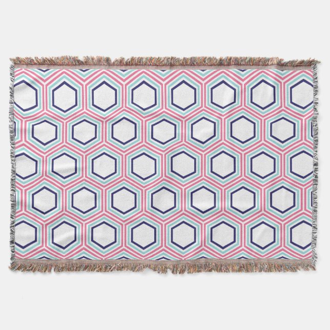 Manta Patrón geométrico rosa y azul (Anverso)