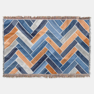 Manta Patrón Herringbone en azul y Naranja de la marina