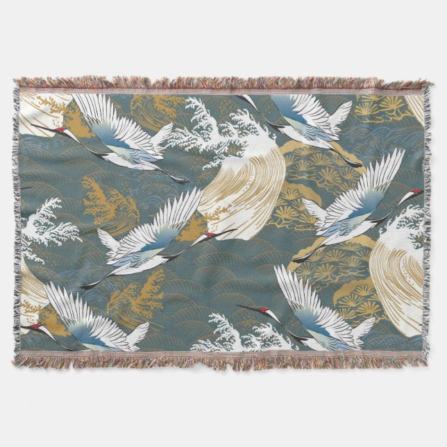 Manta Patrón japonés de aves de gránulas vintage (Anverso)