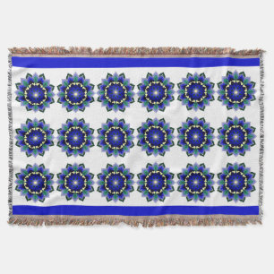 Manta Patrón Mandala 02 en blanco de hileras azul oscuro