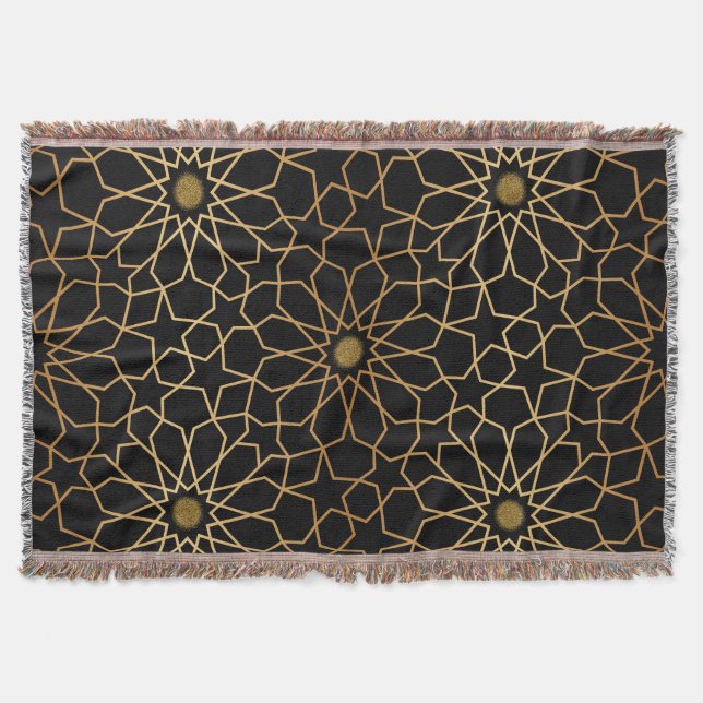 Manta Patrón marroquí moderno dorado negro mediterráneo (Anverso)