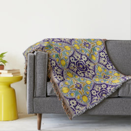 Manta Patrón mediterráneo azul Flores amarillas