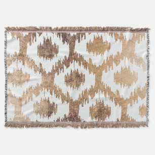 Manta Patrón moderno de ikat dorado de latón blanco