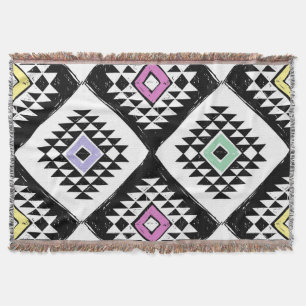 Manta Patrón Navajo tribal blanco negro