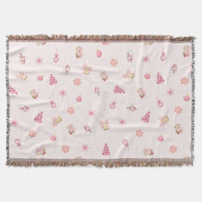 Manta Patrón Navideño Rosa Acogedor (Anverso)
