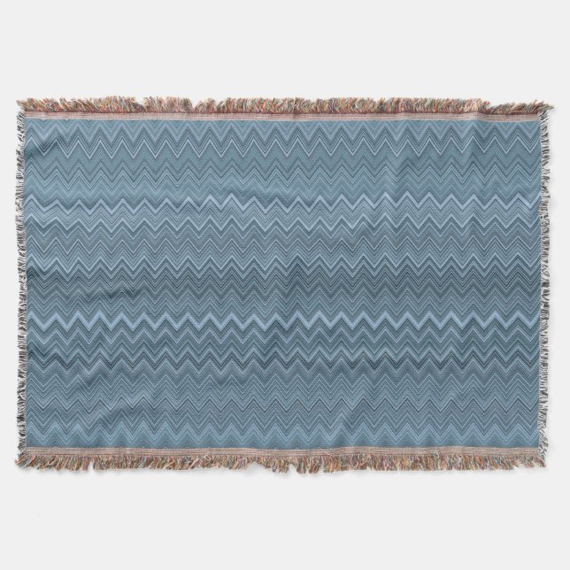 Manta Patrón ondulado de zigzag azul gris (Anverso)