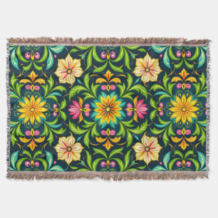 Manta Patrón Ornamental Floral en Colores Vibrantes