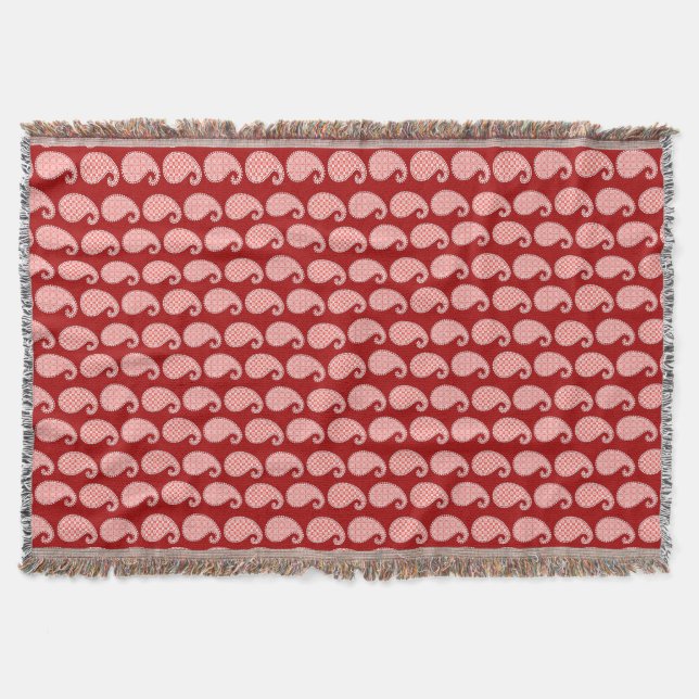 Manta Patrón paisley, rojo profundo y blanco (Anverso)