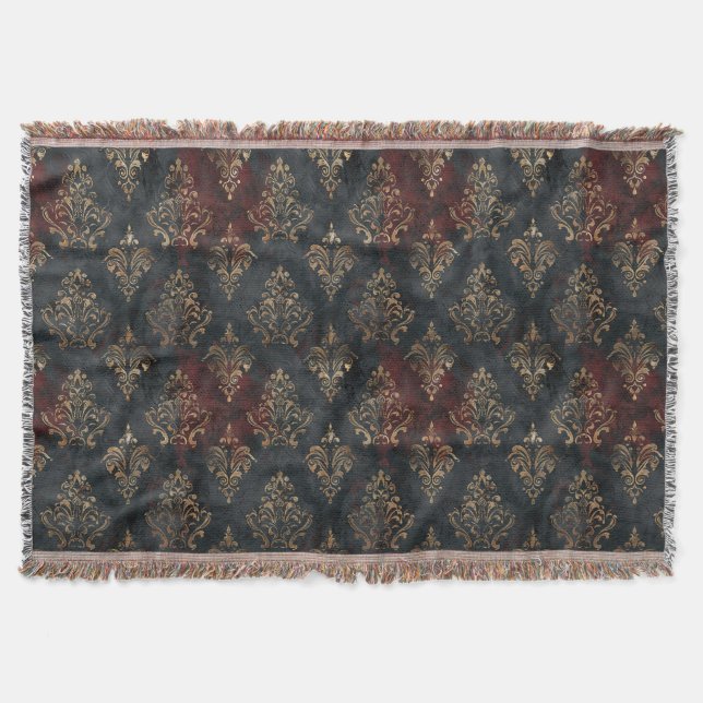 Manta Patrón Persa Damask Noir Dorado (2) (Anverso)